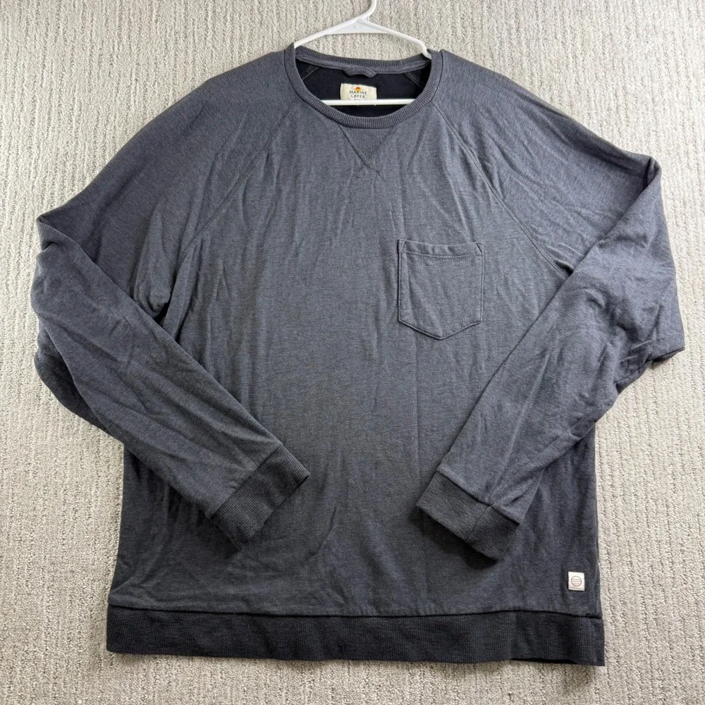 Marine Layer Mens Size XL Gray Long Sleeve Pocket Crewneck Sweatshirt Pullover